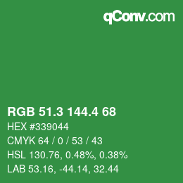 カラーコード: RGB 51.3 144.4 68 | qconv.com