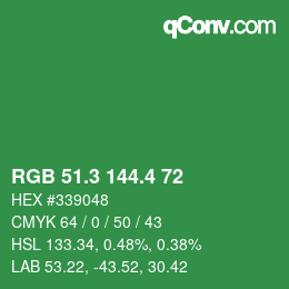 カラーコード: RGB 51.3 144.4 72 | qconv.com