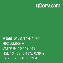 カラーコード: RGB 51.3 144.4 74 | qconv.com