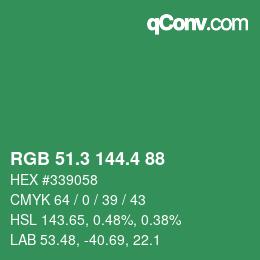 カラーコード: RGB 51.3 144.4 88 | qconv.com