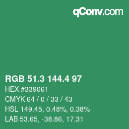 カラーコード: RGB 51.3 144.4 97 | qconv.com