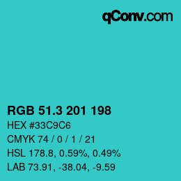 カラーコード: RGB 51.3 201 198 | qconv.com