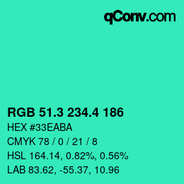 カラーコード: RGB 51.3 234.4 186 | qconv.com