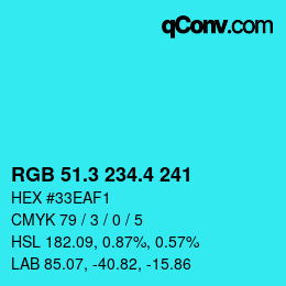 カラーコード: RGB 51.3 234.4 241 | qconv.com