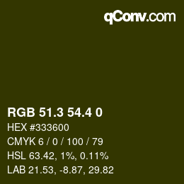 カラーコード: RGB 51.3 54.4 0 | qconv.com