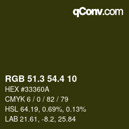 カラーコード: RGB 51.3 54.4 10 | qconv.com