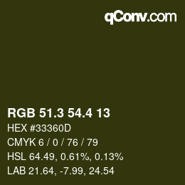カラーコード: RGB 51.3 54.4 13 | qconv.com
