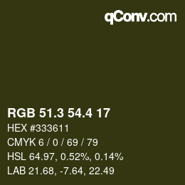 カラーコード: RGB 51.3 54.4 17 | qconv.com