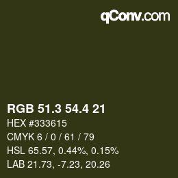 カラーコード: RGB 51.3 54.4 21 | qconv.com