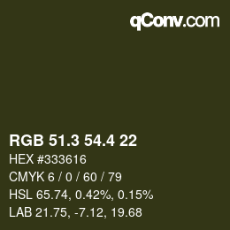 カラーコード: RGB 51.3 54.4 22 | qconv.com