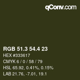 カラーコード: RGB 51.3 54.4 23 | qconv.com