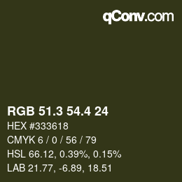 カラーコード: RGB 51.3 54.4 24 | qconv.com