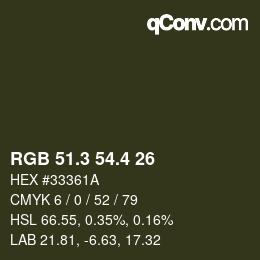 カラーコード: RGB 51.3 54.4 26 | qconv.com