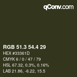 カラーコード: RGB 51.3 54.4 29 | qconv.com