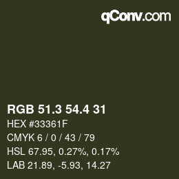 カラーコード: RGB 51.3 54.4 31 | qconv.com