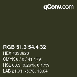 カラーコード: RGB 51.3 54.4 32 | qconv.com