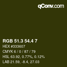 カラーコード: RGB 51.3 54.4 7 | qconv.com