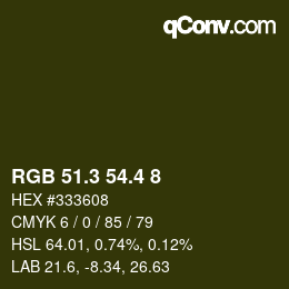 カラーコード: RGB 51.3 54.4 8 | qconv.com