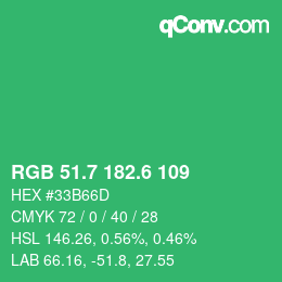 カラーコード: RGB 51.7 182.6 109 | qconv.com