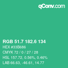 カラーコード: RGB 51.7 182.6 134 | qconv.com