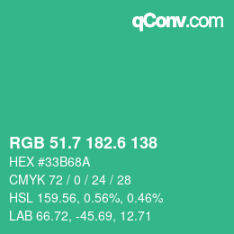 カラーコード: RGB 51.7 182.6 138 | qconv.com