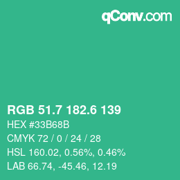 カラーコード: RGB 51.7 182.6 139 | qconv.com