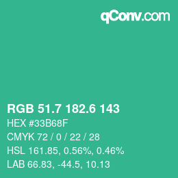 カラーコード: RGB 51.7 182.6 143 | qconv.com