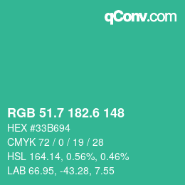 カラーコード: RGB 51.7 182.6 148 | qconv.com