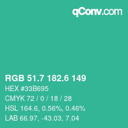 カラーコード: RGB 51.7 182.6 149 | qconv.com
