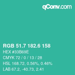 カラーコード: RGB 51.7 182.6 158 | qconv.com