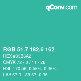 カラーコード: RGB 51.7 182.6 162 | qconv.com