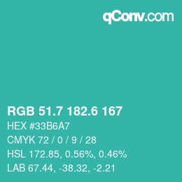 カラーコード: RGB 51.7 182.6 167 | qconv.com