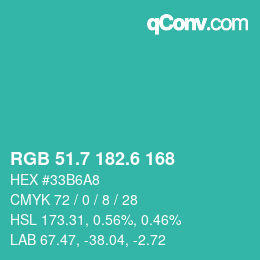 カラーコード: RGB 51.7 182.6 168 | qconv.com