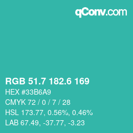 カラーコード: RGB 51.7 182.6 169 | qconv.com
