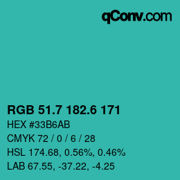 カラーコード: RGB 51.7 182.6 171 | qconv.com