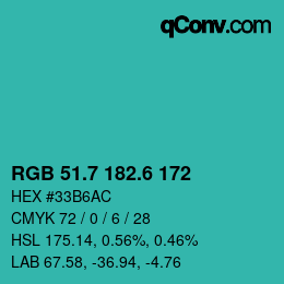 カラーコード: RGB 51.7 182.6 172 | qconv.com