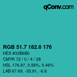 カラーコード: RGB 51.7 182.6 176 | qconv.com