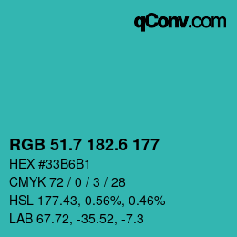 カラーコード: RGB 51.7 182.6 177 | qconv.com