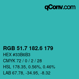 カラーコード: RGB 51.7 182.6 179 | qconv.com