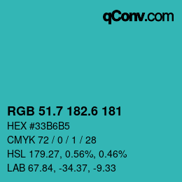 カラーコード: RGB 51.7 182.6 181 | qconv.com
