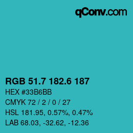 カラーコード: RGB 51.7 182.6 187 | qconv.com