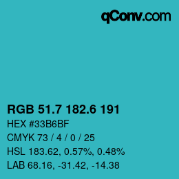 カラーコード: RGB 51.7 182.6 191 | qconv.com