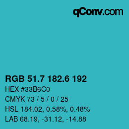 カラーコード: RGB 51.7 182.6 192 | qconv.com