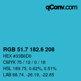 カラーコード: RGB 51.7 182.6 208 | qconv.com