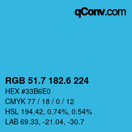 カラーコード: RGB 51.7 182.6 224 | qconv.com