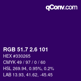 カラーコード: RGB 51.7 2.6 101 | qconv.com