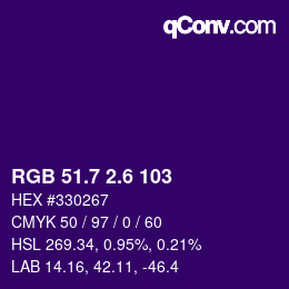 カラーコード: RGB 51.7 2.6 103 | qconv.com