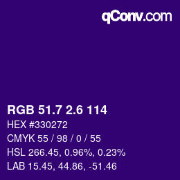 カラーコード: RGB 51.7 2.6 114 | qconv.com