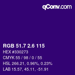 カラーコード: RGB 51.7 2.6 115 | qconv.com