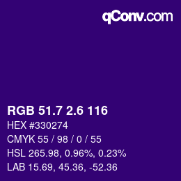 カラーコード: RGB 51.7 2.6 116 | qconv.com